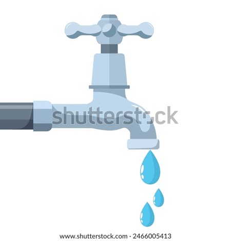 Water tap with falling drop. Vector illustration in flat style