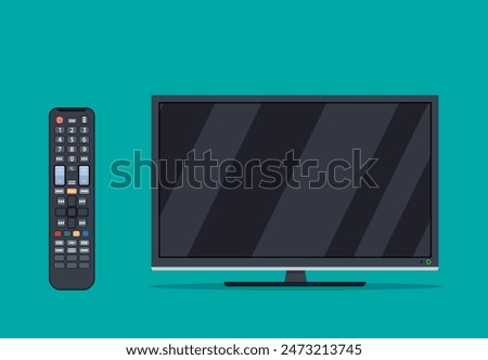 black television screen icon . led monitor display and Remote control for TV. Vector illustration in flat style