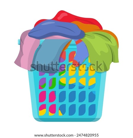 Basket with linens, Laundry basket with dirty clothes. Vector illustration in flat style