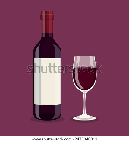 bottle and a glass of wine. Vector illustration in flat style For web, info graphics.