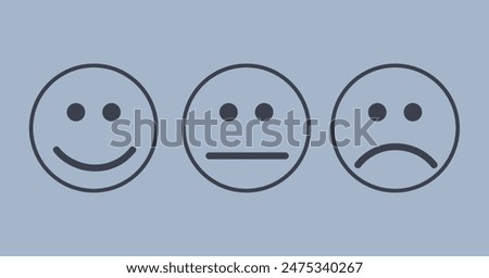 Smiley emoticons icon positive, neutral and negative. Vector illustration in flat style