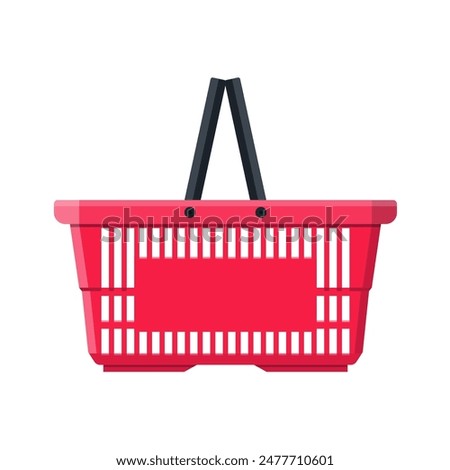 Red plastic shopping basket. vector illustration in flat style