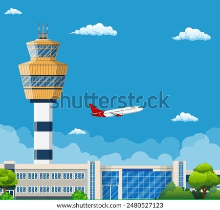 Airport Terminal with Control Tower ,Travel and Tourism Concept , Travel and Tourism Concept