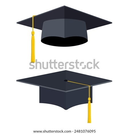 University academic graduation caps with tassel Graduation hat for ceremony. vector illustration in flat style