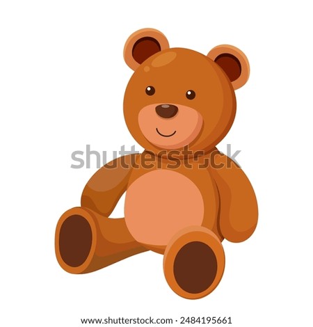 cartoon Teddy bear with red bow. Bear plush toy. Teddybear icon Isolated on white background. Vector illustration in flat style