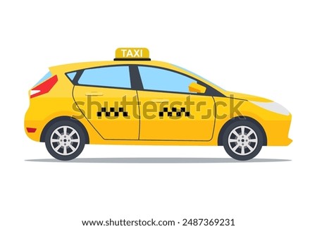 Yellow taxi car, taxi icon, call taxi concept, vector illustration in simple flat design isolated on white background