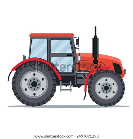 Flat tractor on white background. Red tractor icon - vector illustration. Agricultural tractor - transport for farm in flat style.