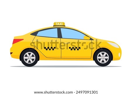 Yellow taxi car, taxi icon, call taxi concept, vector illustration in simple flat design isolated on white background