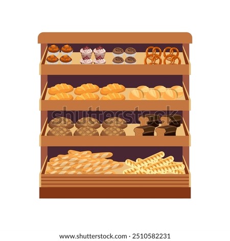 Supermarket. Bread showcase. Vector illustration in flat style