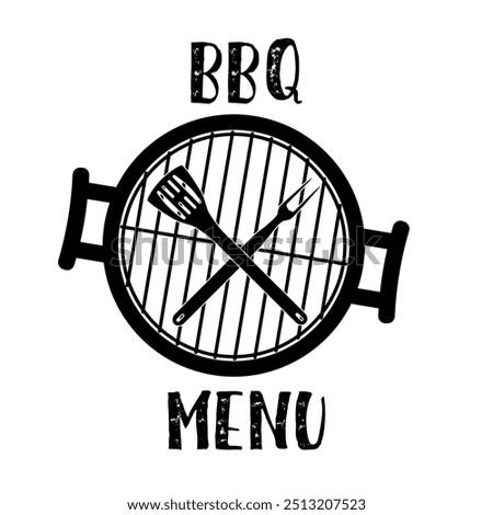 grill menu symbol, Barbecue and Grill icon with oven, fork and spatula. Vector illustration in flat style