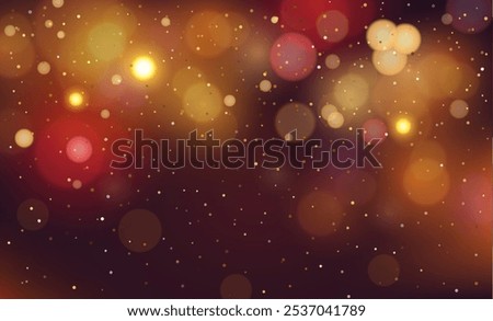 Glowing yellow bokeh circles, sparkling golden dust abstract gold luxury background decoration. Red and orange holiday bokeh. Abstract Christmas background. Vector illustration