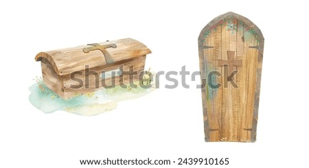 wooden coffin watercolour vector illustration 