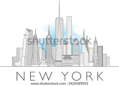 New York City cityscape line art style vector illustration