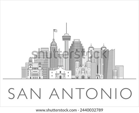 San Antonio skyline cityscape illustration in black and white