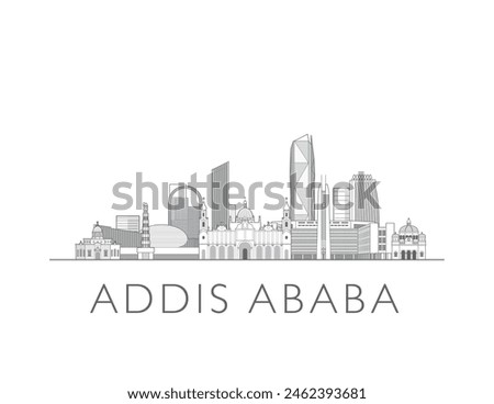 Addis Ababa skyline cityscape illustration in black and white 