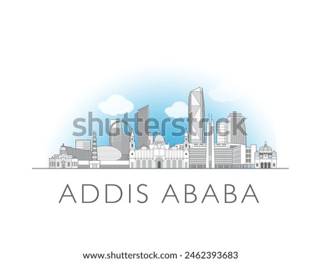 Addis Ababa skyline cityscape illustration with blue sky