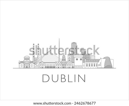 Dublin skyline cityscape illustration in black and white 