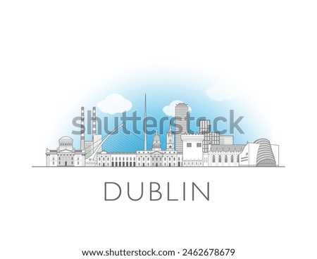 Dublin skyline cityscape illustration in black and white 