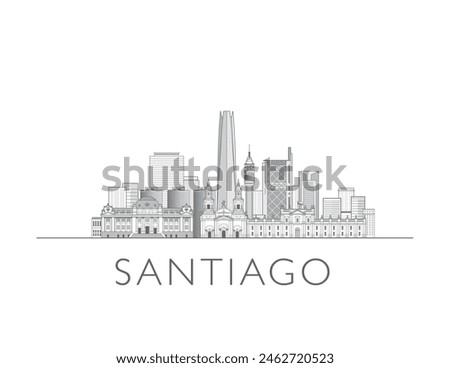 Santiago skyline cityscape illustration in black and white 