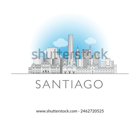 Santiago skyline cityscape illustration in black and white 