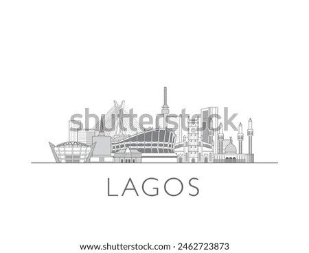 Lagos skyline cityscape illustration in black and white 