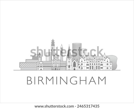 Birmingham cityscape line art style vector illustration