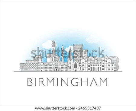 Birmingham cityscape line art style vector illustration