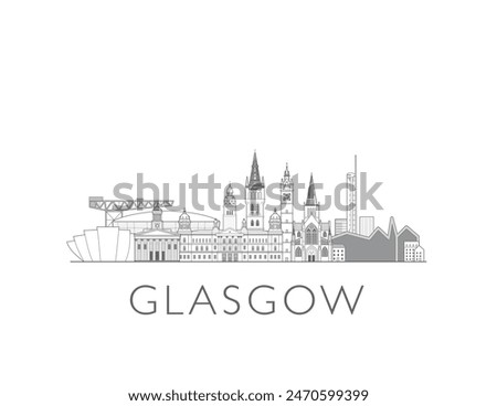 Glasgow skyline cityscape line art style vector illustration