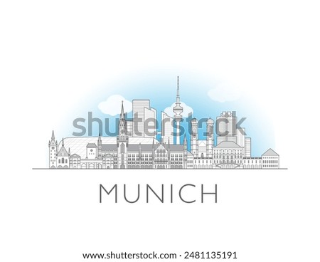 Munich skyline cityscape line art style vector illustration