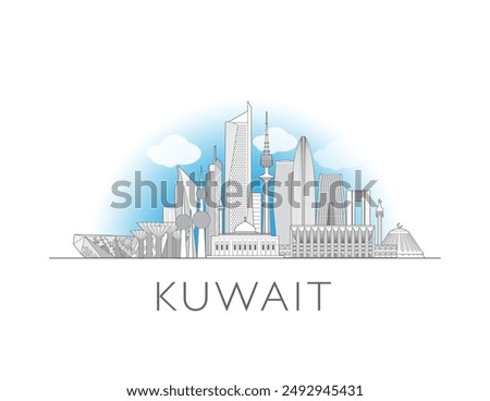 Kuwait skyline cityscape line art style vector illustration