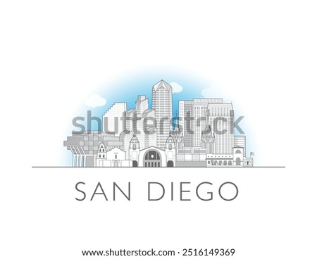 San Diego skyline cityscape vector illustration