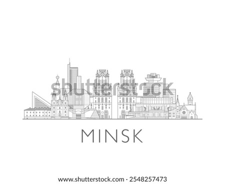 Minsk Belarus cityscape line art style vector illustration