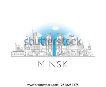 Minsk Belarus cityscape line art style vector illustration