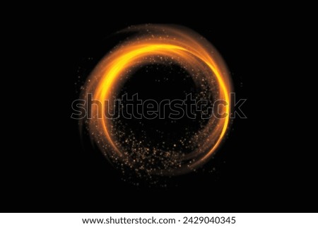 Magic golden flare circle with sparkles and glow in the dark. Black background with golden fire ring banner post