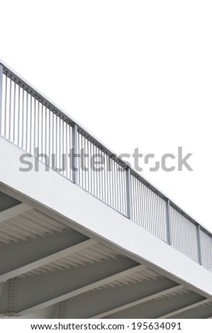 Steel bridge girder span, blue grey metal pillar rails, modern contemporary industrial flyover overpass, large detailed vertical isolated closeup, copy space