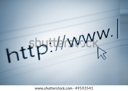 cursor pointing at http www text in browsing browser address bar and arrow pointer, soft macro web url link page closeup