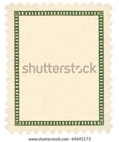 Blank Vintage Postage Stamp, Green Vignette Frame Macro, Vertical, Isolated Framed Textured Paper