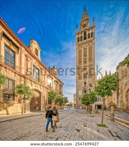 Similar – Image, Stock Photo Beautiful Tourist Couple In Love Walking On Street Together. Happy Young Man And Smiling Woman Walking Around Old Town Streets, Looking At Architecture. Travel Concept.