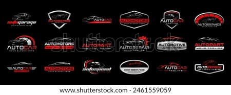 Automotive vector logo isolated template. Car Logo emblem. Vector illustration set of logo on Sports car theme. Car Garage silhouette isolated