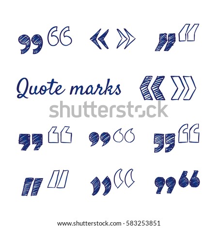 Doodle set of quote marks - quotes icon set, hand-drawn. Vector sketch illustration isolated over white background. 