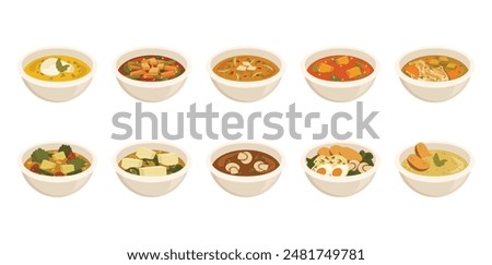 Bowl Soup Vector Element Set