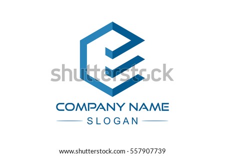 logo letter e hexagonal ribbon line logo, icon, symbol