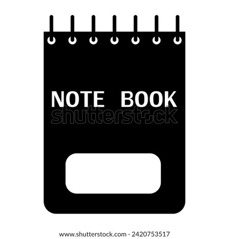 Note book icon. Agenda book icon. Simple school agenda with title sign web icon silhouette with invert color. Spiral binding notebook solid black icon vector design. School supplies symbol.