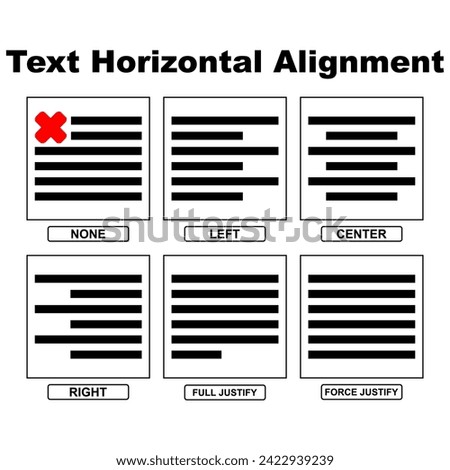Edit text horizontal alignment icon vector illustration. Edit Text icons set. Formatting and editing, copywriting. Alignment and format buttons. Isolated on white background.