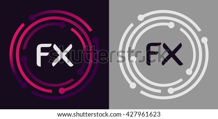 FX letters business logo icon design template elements in abstract background logo, design identity in circle, alphabet letter