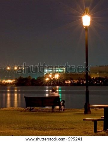 Tide Lock Park at night, overlooking the Potomac river and the Navel Research Labs.