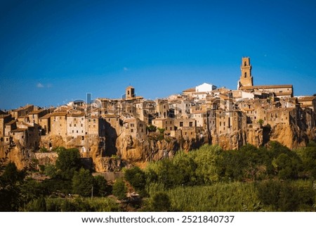 Similar – Image, Stock Photo Stone house located on rocky mountain in winter time at sunset