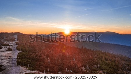 Similar – Image, Stock Photo The sun rises on the horizon, a seagull flies by as we sail