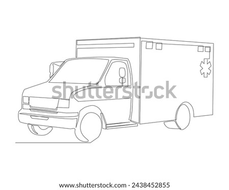 Continuous Line Drawing Of Ambulance Van. One Line Of Paramedic Van. Ambulance Continuous Line Art. Editable Outline.