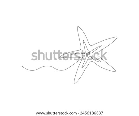 Continuous line drawing of starfish. One line of starfish. Marine animal concept continuous line art. Editable outline.